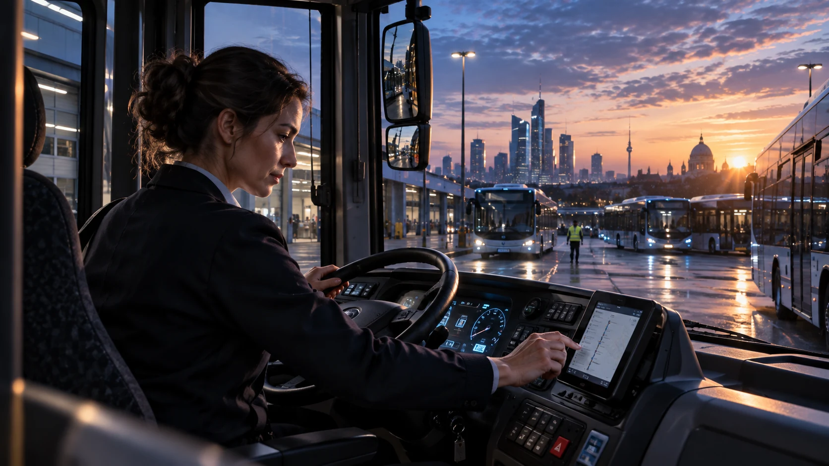 A driver prepares to begin her service.